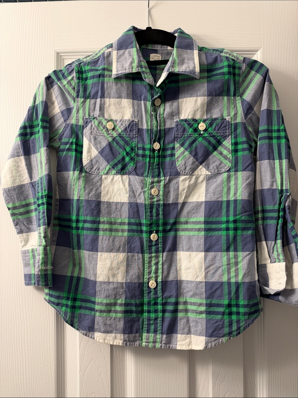 Boys Crewcuts JCrew Plaid Button-Up Shirt - Blue, Green & White Size 8